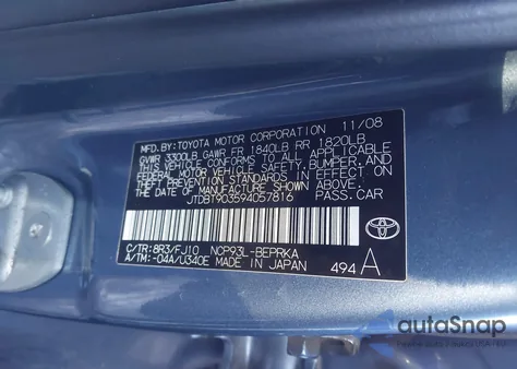 2009 Toyota Yaris from USA, damaged, VIN JTDBT903594057816